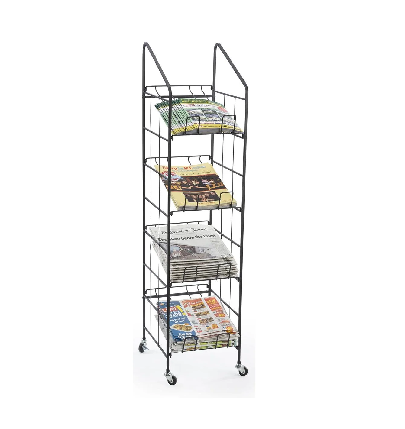 Metal Storage Rack Outdoor Newspaper Organizer Rack 4-Tier Removable Book Display Rack Magazine Storage for Home Shops