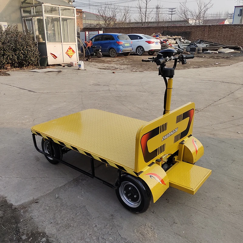 Customized station driving type reverse riding electric flat 4 wheel truck warehouse plant hauler