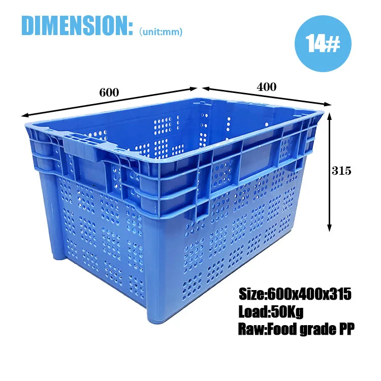 Heavy duty large vented food grade pallet crates plastic folding fruit bins for sale