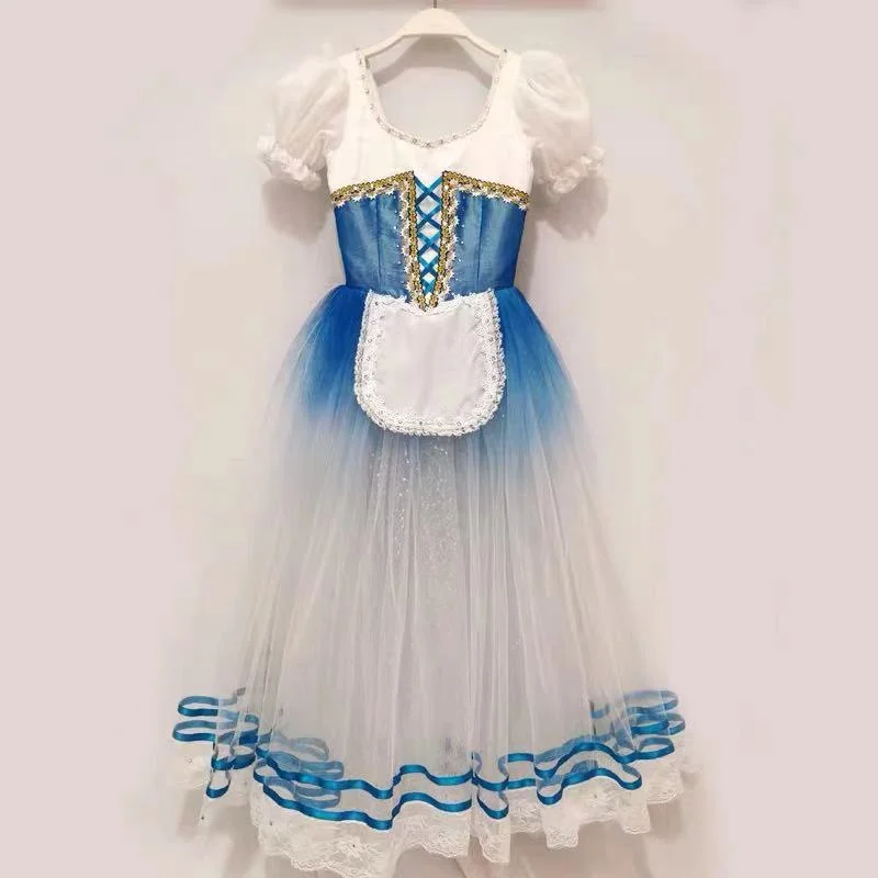 Professional High Quality Custom Size Adult Girls Long Ballet Performance Wear Dress Blue Romantic Tutu