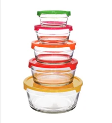 Promotion150ml-1000ml  lead free 5 pcs glass bowl set with plastic lid custom printing