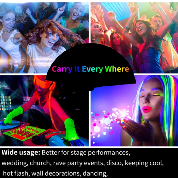 33cm Bamboo Large Rave Folding Fan Hand Held for Men/Women for Dance Music Festival Party Performance Decorations