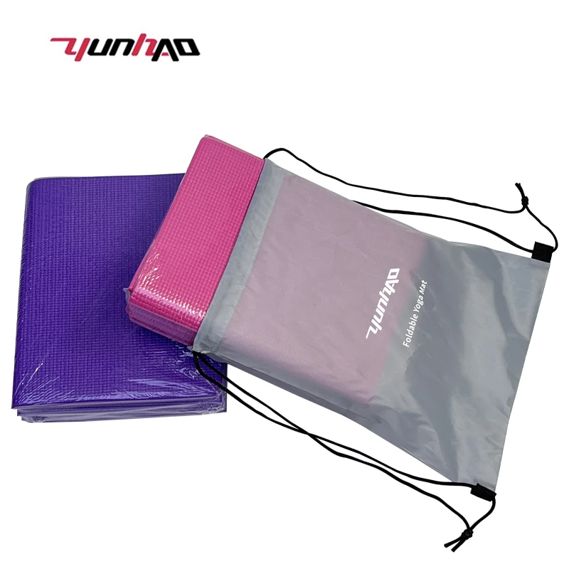 Manufacturer Eco friendly Custom Colourful 3/4/5/6 MM Non-slip Foldable PVC Yoga Mat With Bag For Travel Equipment