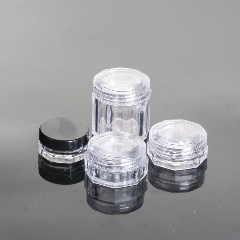 1g 2.5g 3g 5g 10g packaging clear plastic loose powder jars polygonal glitter empty containers