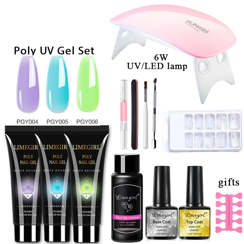 13PCS Quick Extension Nail Kit 6W LED Lamp Full Manicure Set Gel Polygels Set For Nail Tool Kit Poly Nail Gel Set Builder