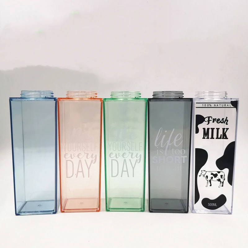 Good quality BPA free square clear carton transparent 17oz 500ml 1000ml acrylic plastic milk bottle for sale