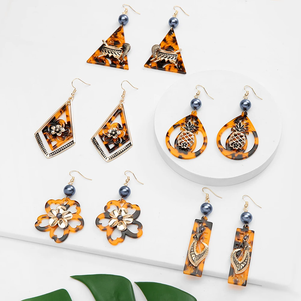 
SophiaXuan Holiday Jewelry Rectangle Temperament Earing Hook Gold Plated Pendants Hawaiian Earring 