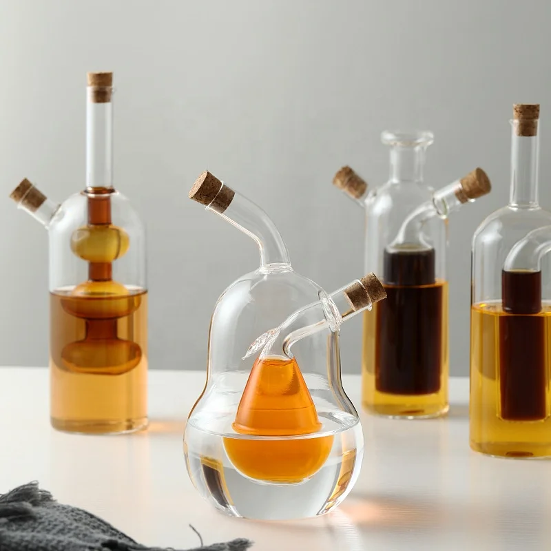 Glass Vinegar Cruet Olive Oil Caster Vitreous Soy Sauce and Oil Dispenser 2 in 1 High Borosilicate Glass Vinegar Oil Bottle