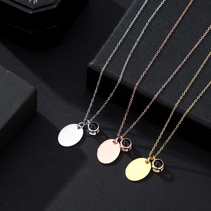 Personalized Engravable Disc Projection Necklace Men Custom Photo Necklace Shopify Fulfillment Agent Dropshipping 1688
