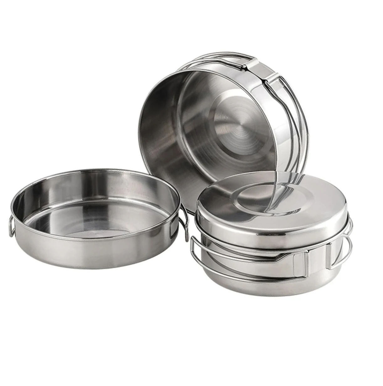 Outdoor Camping Pots and Pans Set 1L Stainless Steel Camping Cooking Pot Pan with Folding handle