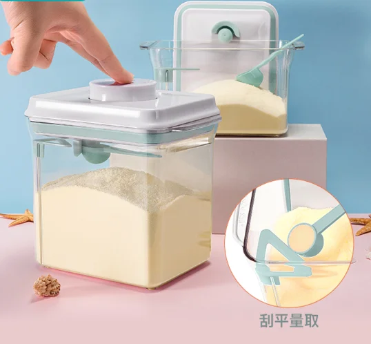 Factory Supply Baby Food Storage Formula Milk Powder Dispense Box With Spoon/ Clear Automatic Open Lid Formula Dispenser