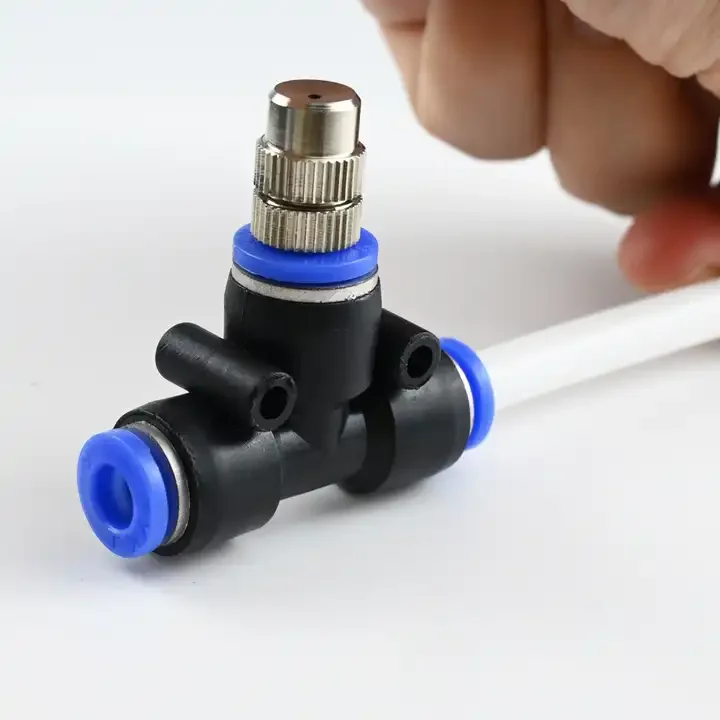 Tee Connector with Adjustable Nozzle 6-12MM Quick-connecting Garden Sprinkler Plastic Connector with Water Fog Mist Nozzle