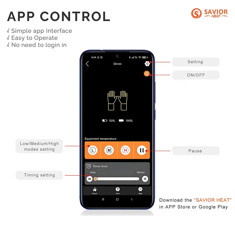 SAVIOR High Quality Goat Leather Waterproof 7.4V 3000mAh Rechargeable Battery Winter Touch Screen Heated Ski Leather Gloves Men