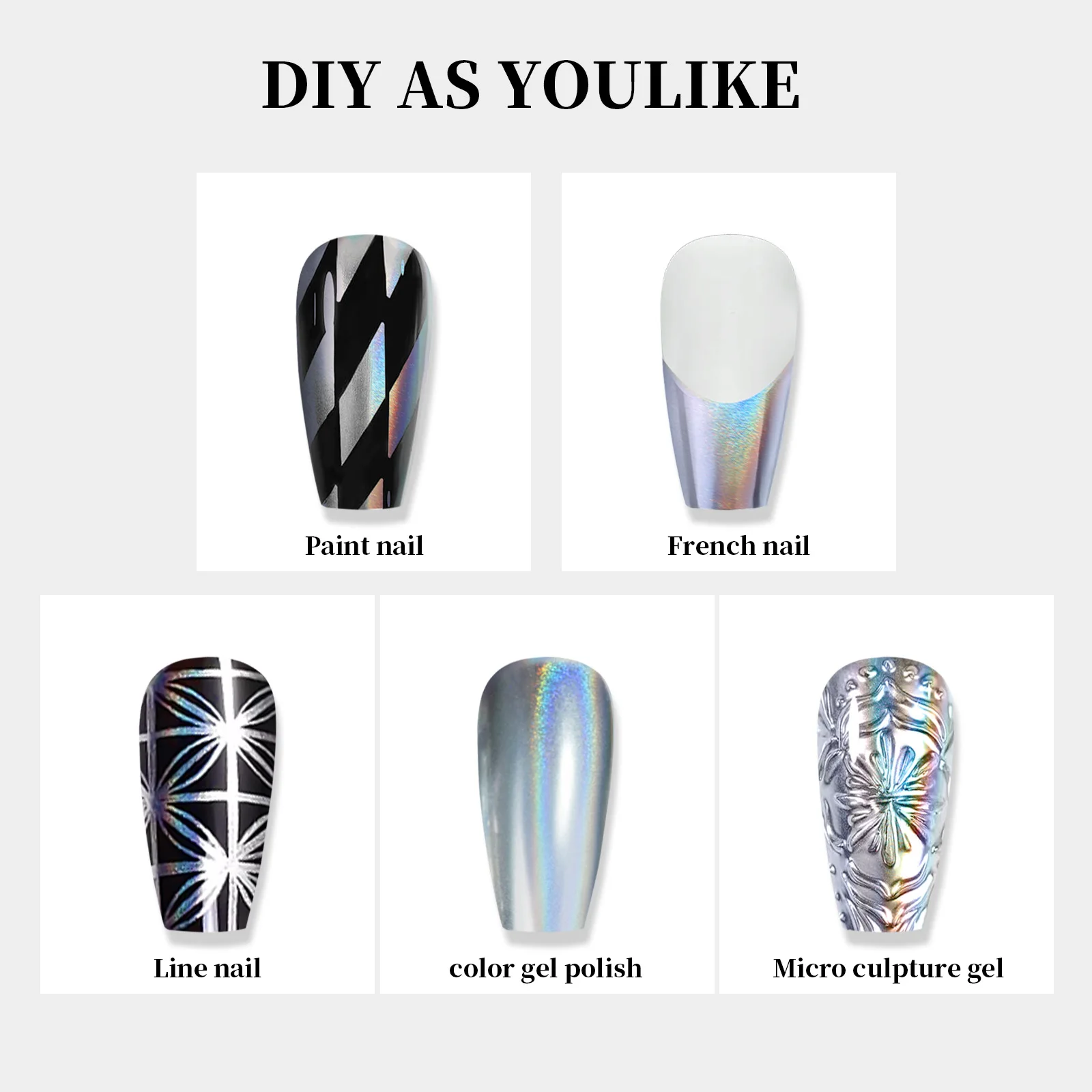 2024 Latest Nail Gel Polish Beauty Metallic Silver Nail Art Gel Mirror Chrome 3D Universal Holographic Laser Gel Polish