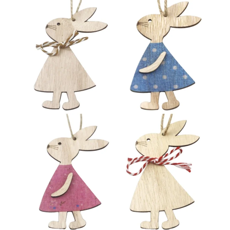 Cheap! 4pcs Cute Hanging Tags Pendants Easter Rabbit Wooden Decorations Bunny Toys Gifts Ornaments DIY Crafts