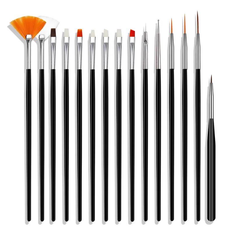 Pink White Blach Bown15 Pcs/Set Plastic Nail Multipurpose Art Brush Set With Opp Bag For Girl Makeup/Nail Art