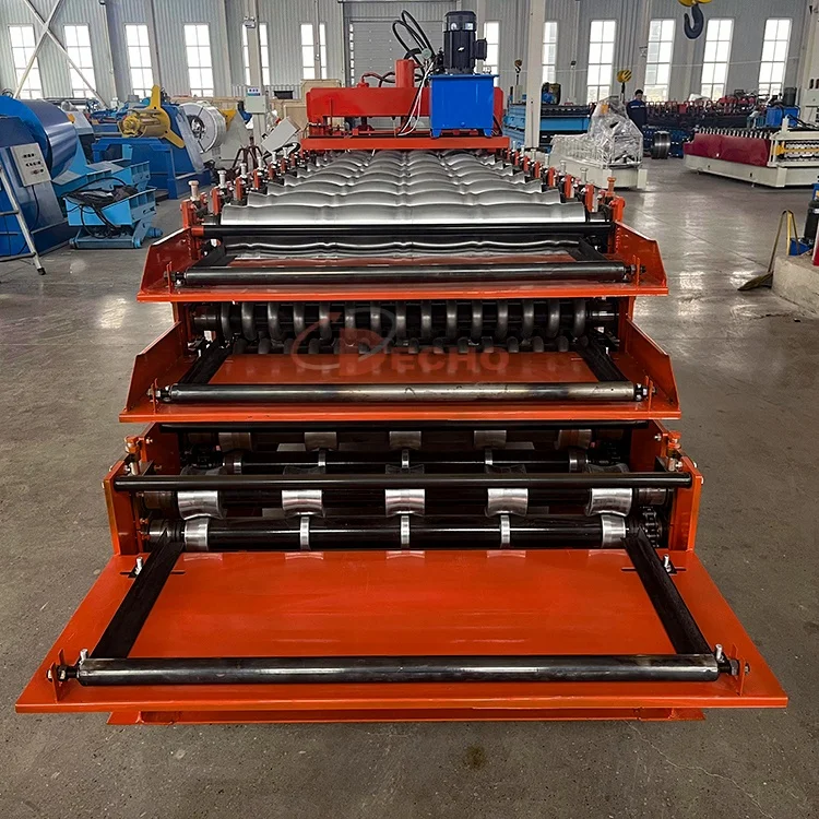 High quality ppgi gi ppgl gl color steel ibr trapezoidal roofing sheet three layer roll forming machine