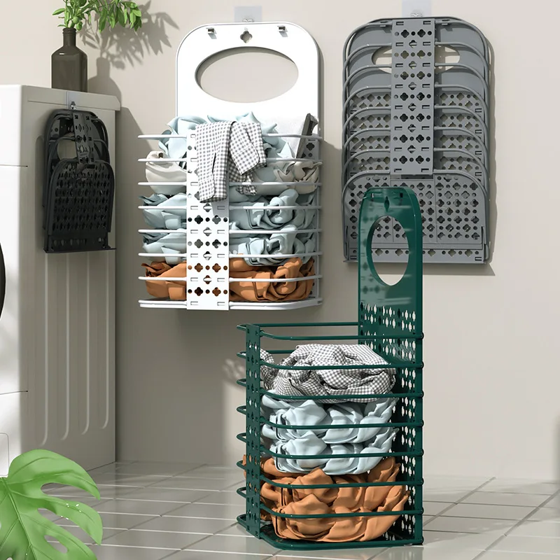 Wholesale Wall Hung Dirty Clothes Storage Basket Laundry Basket Bathroom Clothes Foldable Dirty Clothes Basket Plastic Hangers