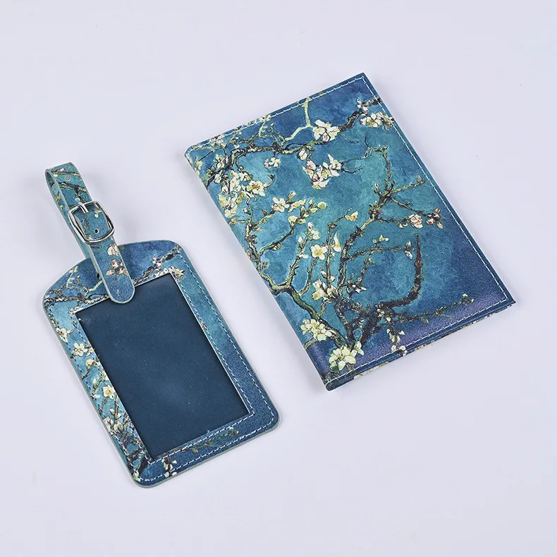 Fashion Starry Sky PU Leather Color Printing Travel Luggage Tag Passport Holder Cover Set For Men and Women
