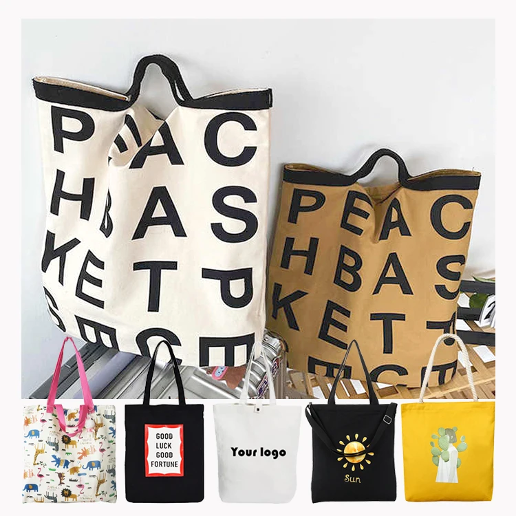 Eco-Friendly Recycled Reusable Plain Large Organic Cotton Canvas Beach Grocery Shopping Tote Bag With Custom Printed logo
