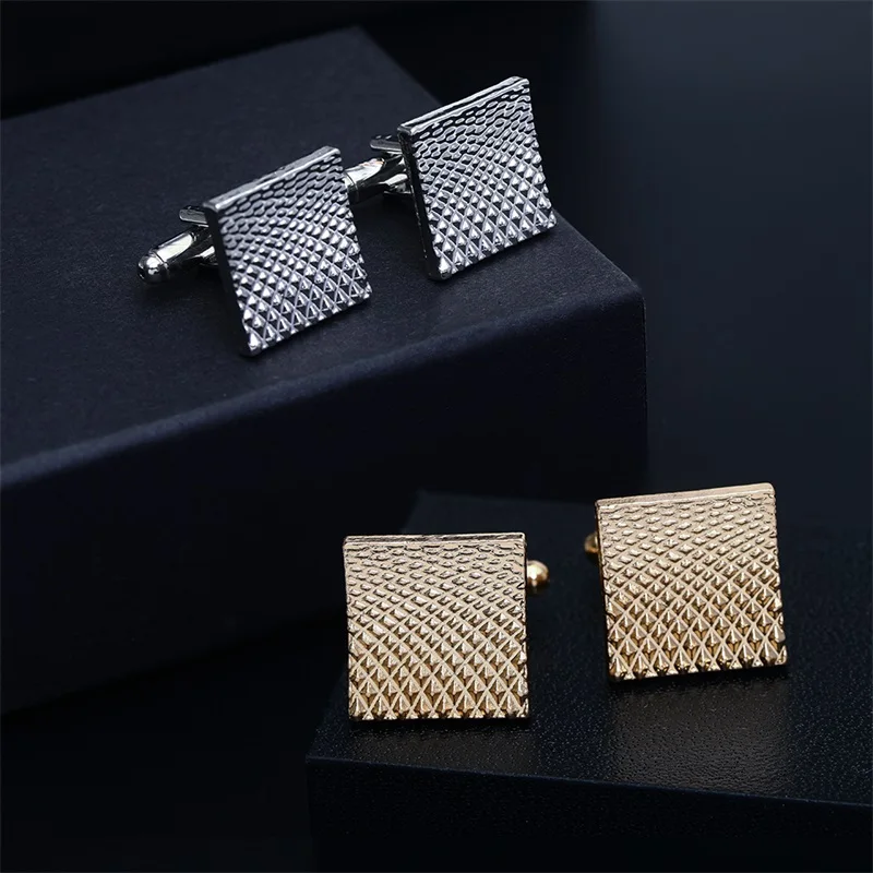 Cufflinks for Men Luxury Silver/Gold Plated Square Engraved Suit Shirt Cufflinks Business Mens Jewelry