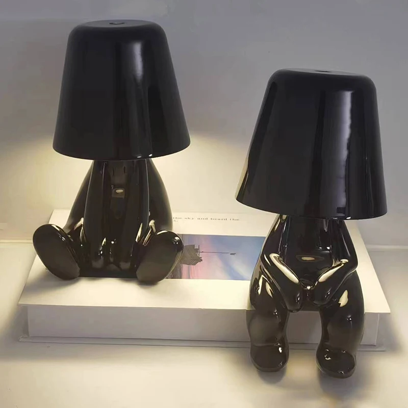 Mini electroplating small black night lamp USB Rechargeable touch Lamp Nightlight black thinker lamp