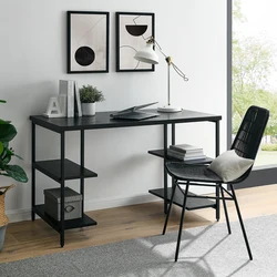 Simple Wooden Table With Multilayer Storage Rack Home Office Furniture