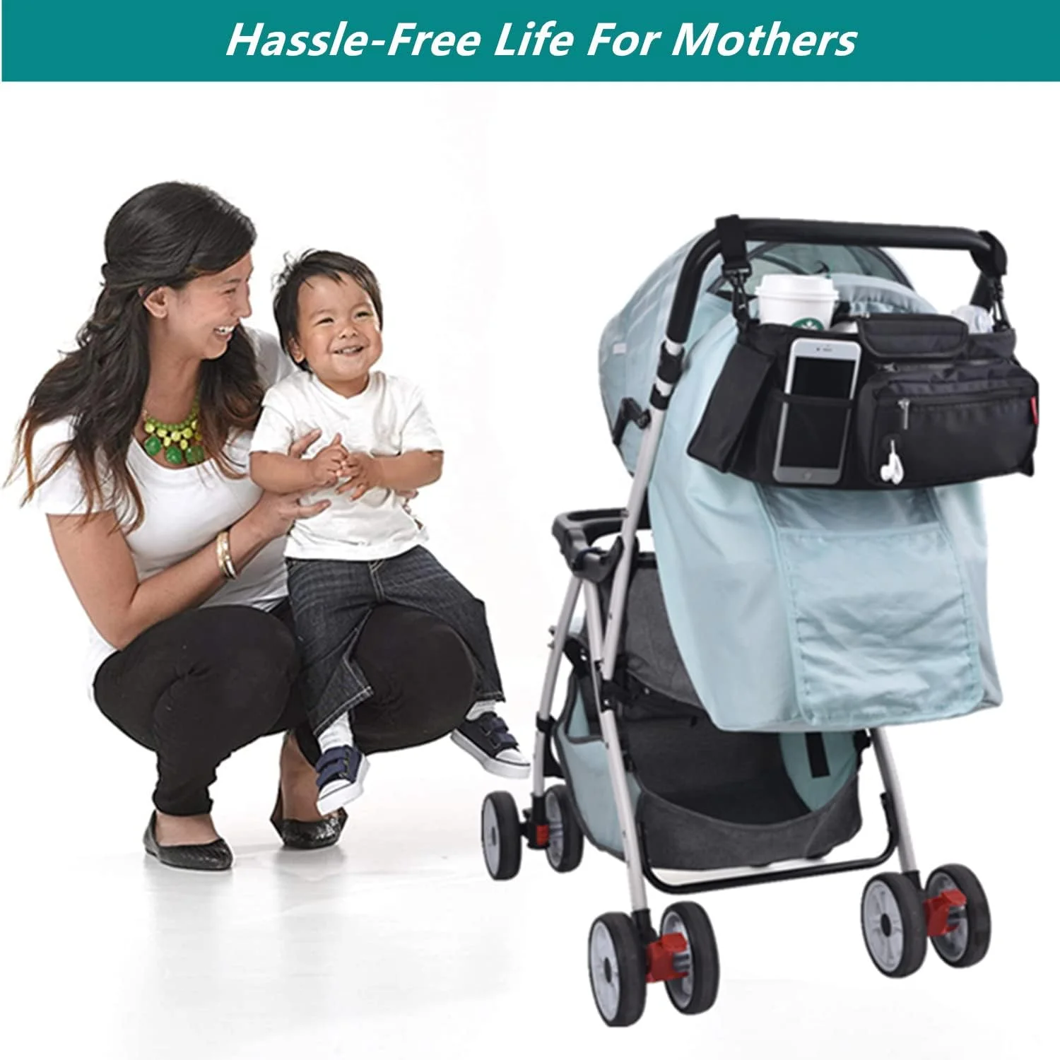 Universal Baby Stroller Organizer with Cup Holder Gifts for Mom Mother Convenient Stroller Caddy Accessories Fits for Uppababy