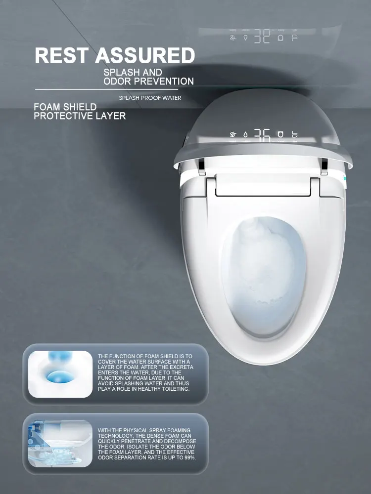 Dual Flush Toilet with Intelligent Smart Bidet Seat and Wireless Remote Control Chair Height Auto Flush, Auto Open Close