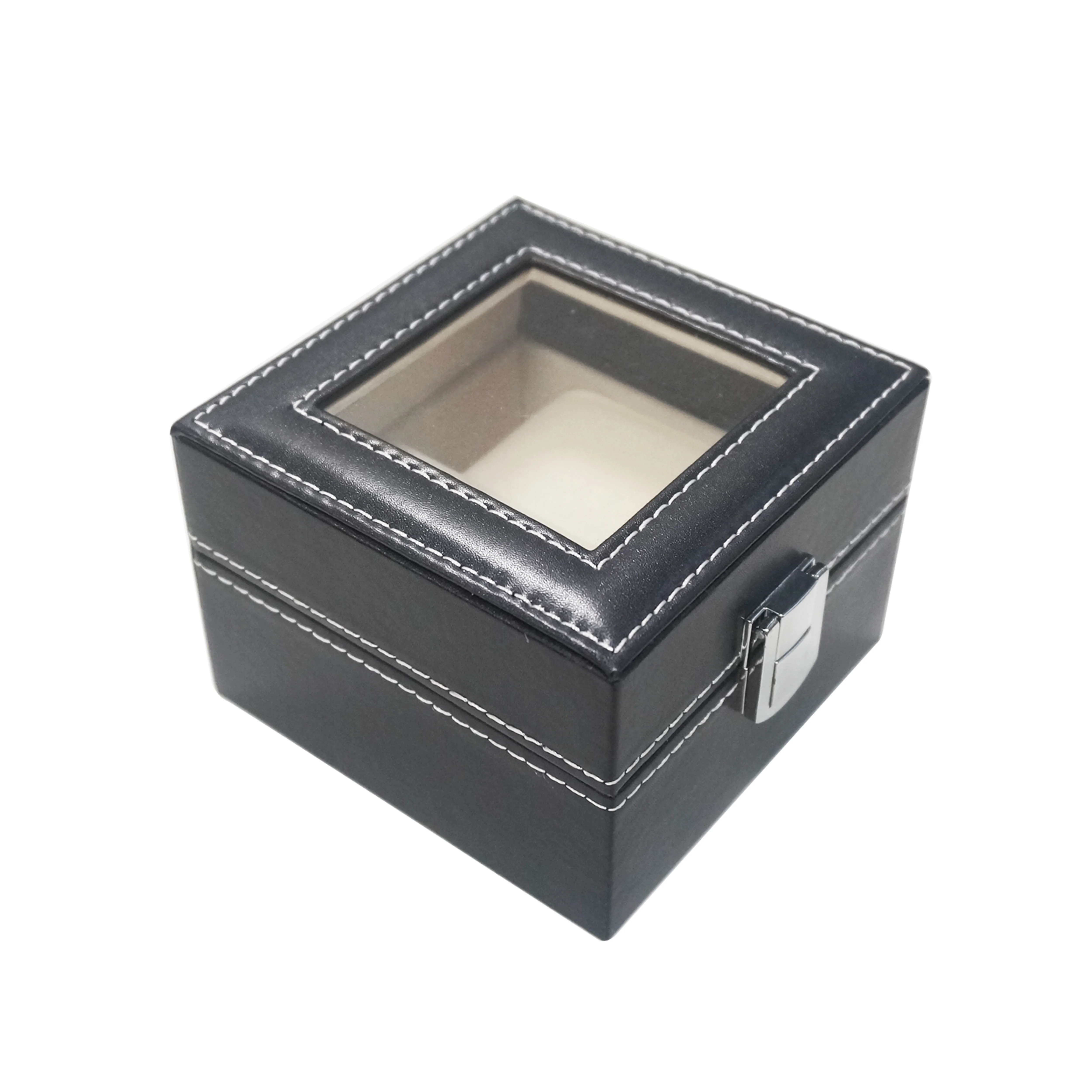 
High quality custom made black PU leather wooden watch case 2 slots watch packaging display box 