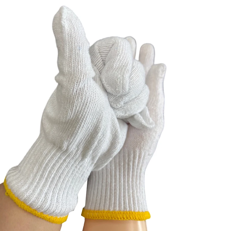 en388 40g 35g bleached white polyester cotton yarn knit breathable work knitted labour safety hand glove