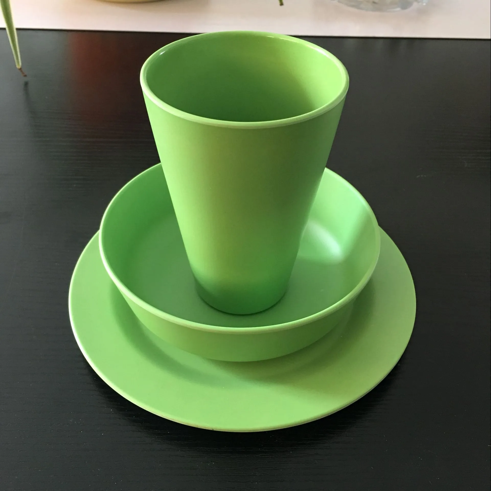 Наборы столовой посуды из бамбукового волокна зеленого цвета без бисфенола А для спорта на открытом воздухе