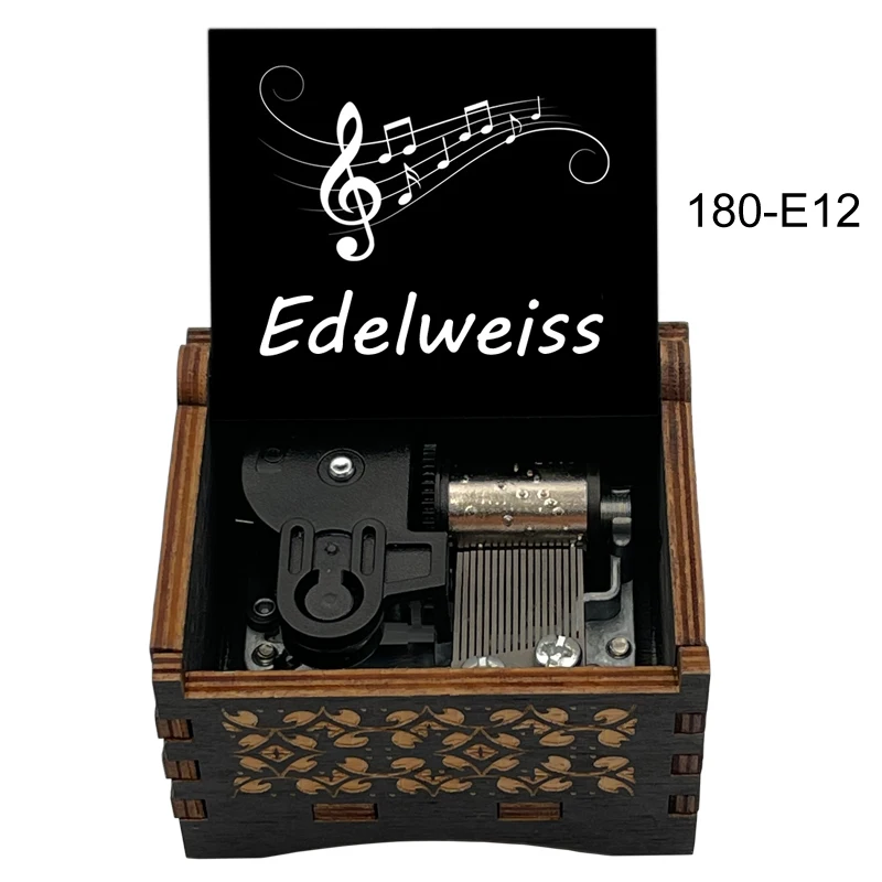Factory Wholesale Wooden Edelweiss Music Box Wind Up Movement Kids Friends Birthday Party Cute Gift