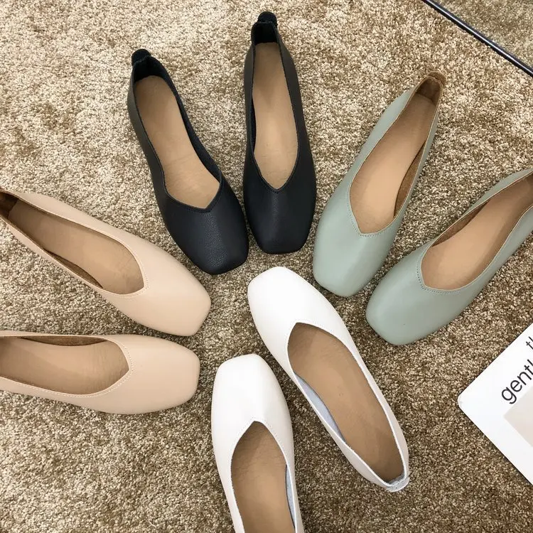 New Spring Flats Shoes Women Soft Sole Flat Heel Ballet Square Toe Shallow Brand Shoe Women Slip on Loafer