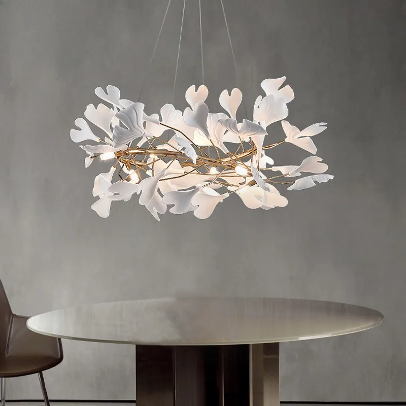 Modern Ceramic Chandeliers Porcelain Leaves Pendant Lights for Hotel Living Dining Room Bedroom Art Lobby Decoration Chandelier