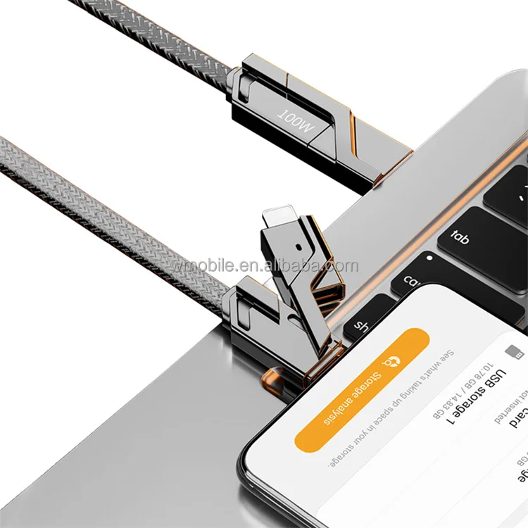 Fast Charging USB A C to L 5FT Flat Braided 2 In 1 Multi Cable USB Type-C Mobile Phone Cable For iPhone