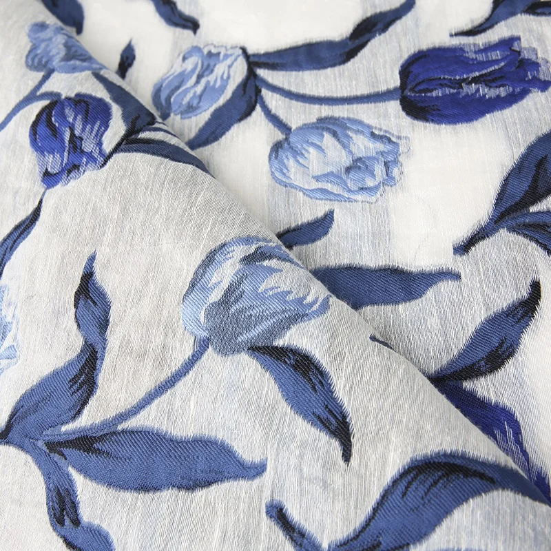 KEER Factory Custom Wholesale  TDA15NE-L hot sale  poly linen flower woman fashion dress jacquard fabric