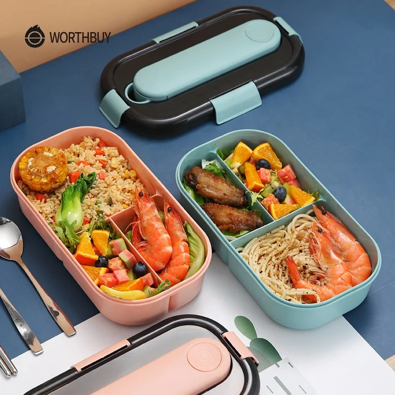 WORTHBUY Japanese Microwave Bento Box Plastic Lunch Box For Kids Leak-Proof Food Container School Food Box With Compartment