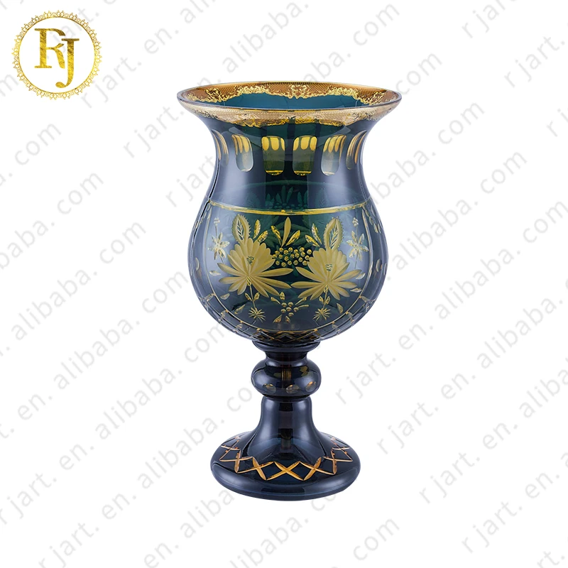 Dubai Turkey Complete Gift Muslim Gold Pattern Bohemian Crystal Glass Porcelain Vase Posuda Ceramic Vases For Home Decor