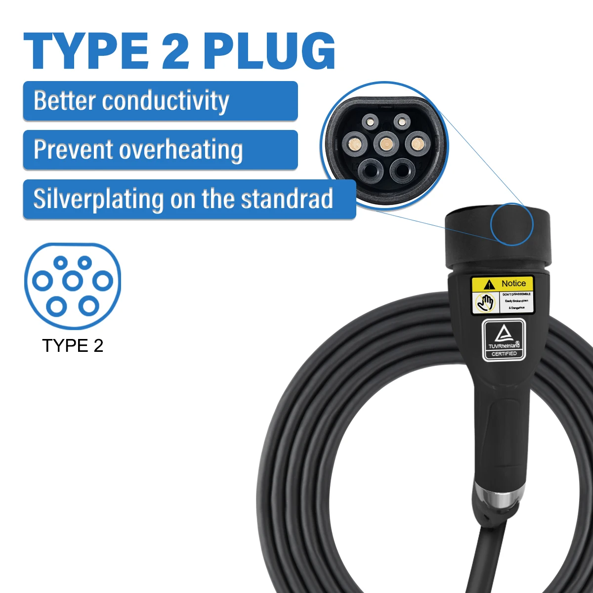 IEC62196/Тип 2 Уровень 16 А портативное зарядное устройство для электромобилей с кабелем 3 м (черный)