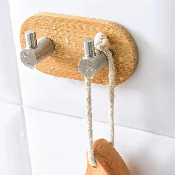 CF BWS03 Wall-mounted Coat Rack Stainless Steel Bamboo Hooks Kitchen Bathroom Rustproof Metal Shelf Hook Tool Storage Bag Hanger