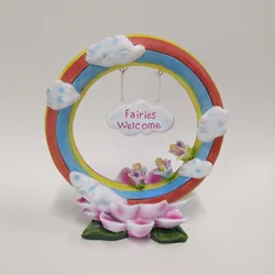 Customized rainbow Welcome fairy statue outdoor garden decoration solar resin crafts for child gift