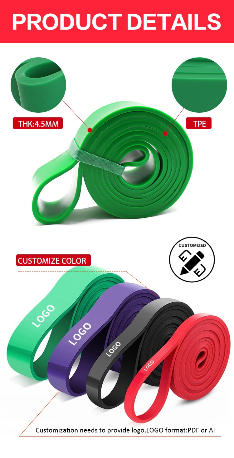 TPE factory source 2080x6.4x4.5mm pull up assist band fitness strength band power exercise custom TPE stretch resistance bands