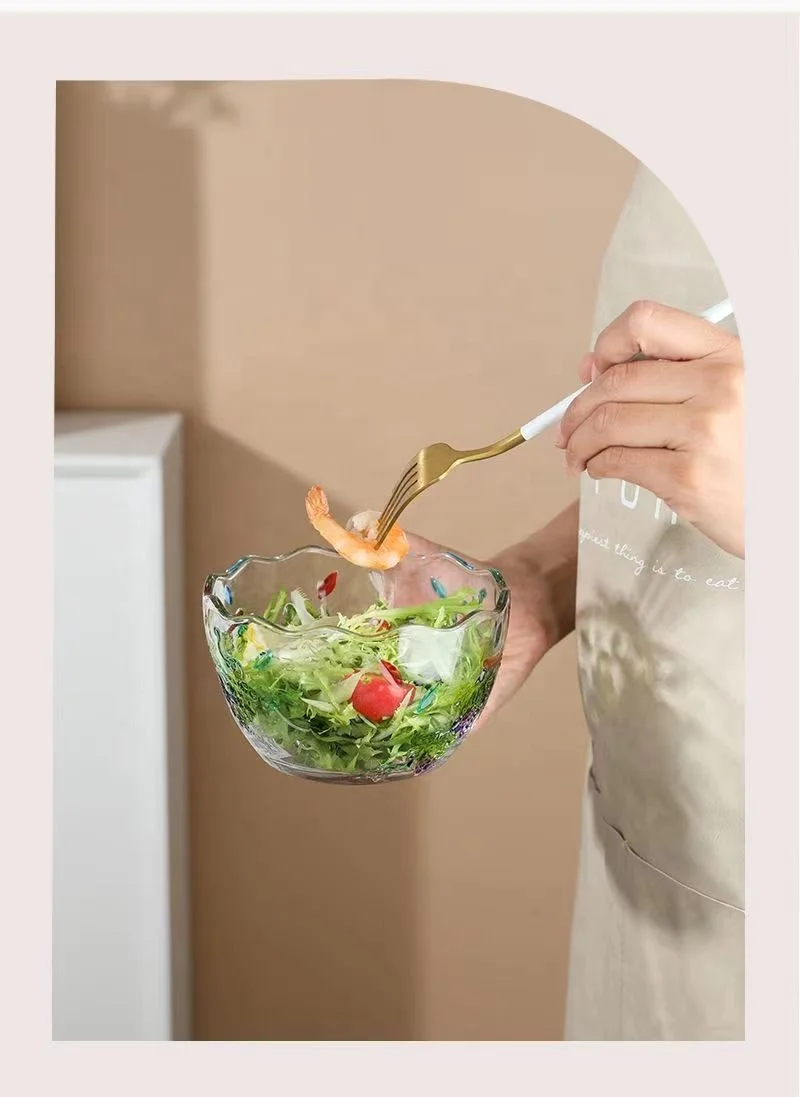 Hot Selling Color Glassware Customized Irregular Shape Glass Mixing Bowl Salad Bowls Fruit Vegetable Sweet Food Bowl
