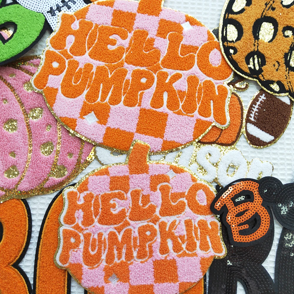 Halloween patch Custom large Chenille Embroidery pumpkin BOO ghost iron on Patches For Clothing Clothes Jacket