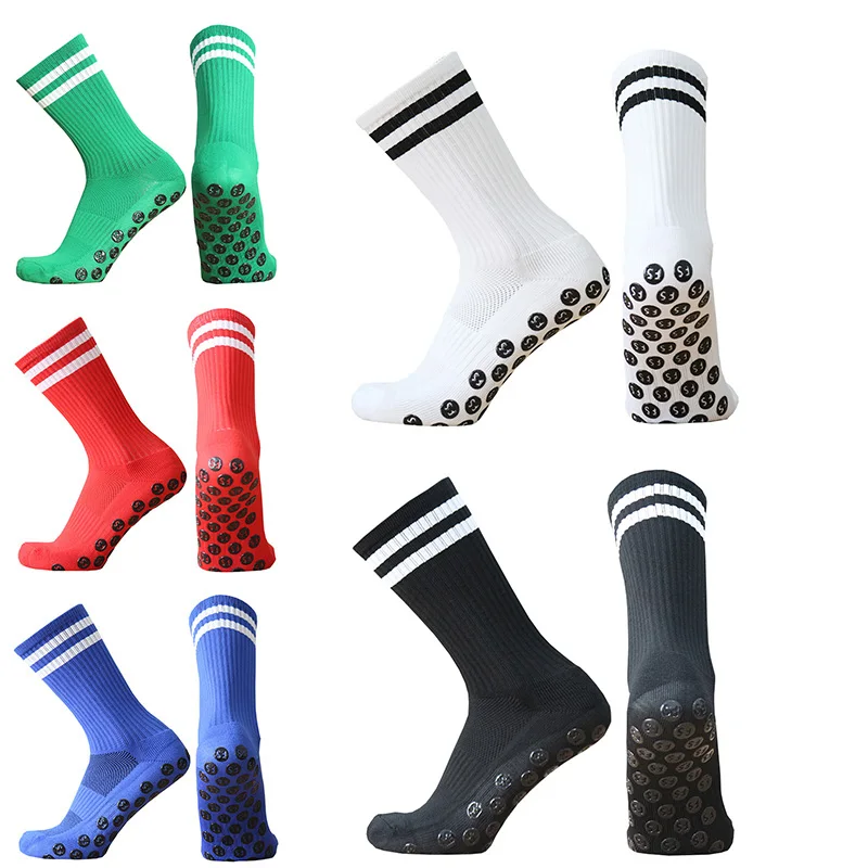 Factory Wholesale Colorful Striped Grip Sports Socks Professional OEM Team Club Soccer Anti Slip Socks Custom Football Socks Men