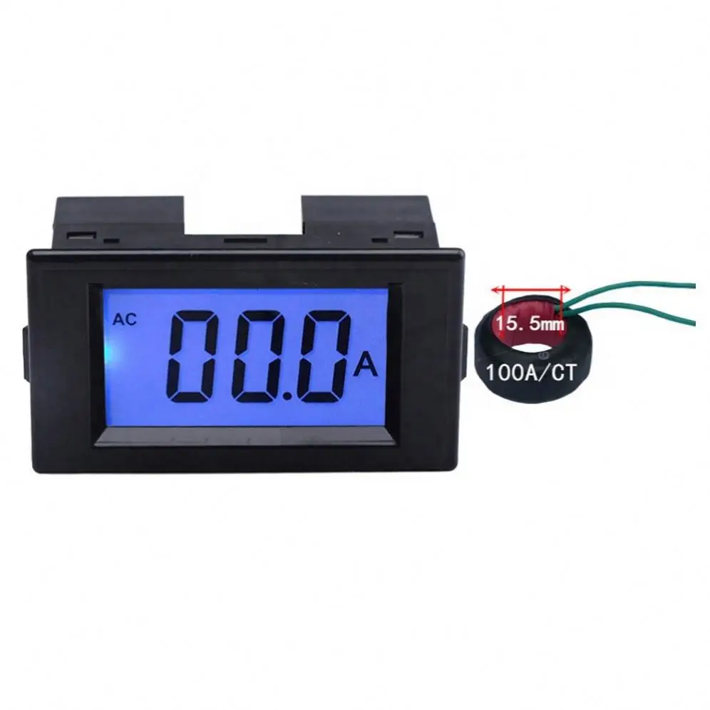 New LCD Display Digital Ammeter AC 100A Current Amperemeter Amp Panel Gauge Testing Meter Blue Backlight Power Supply 220V AC