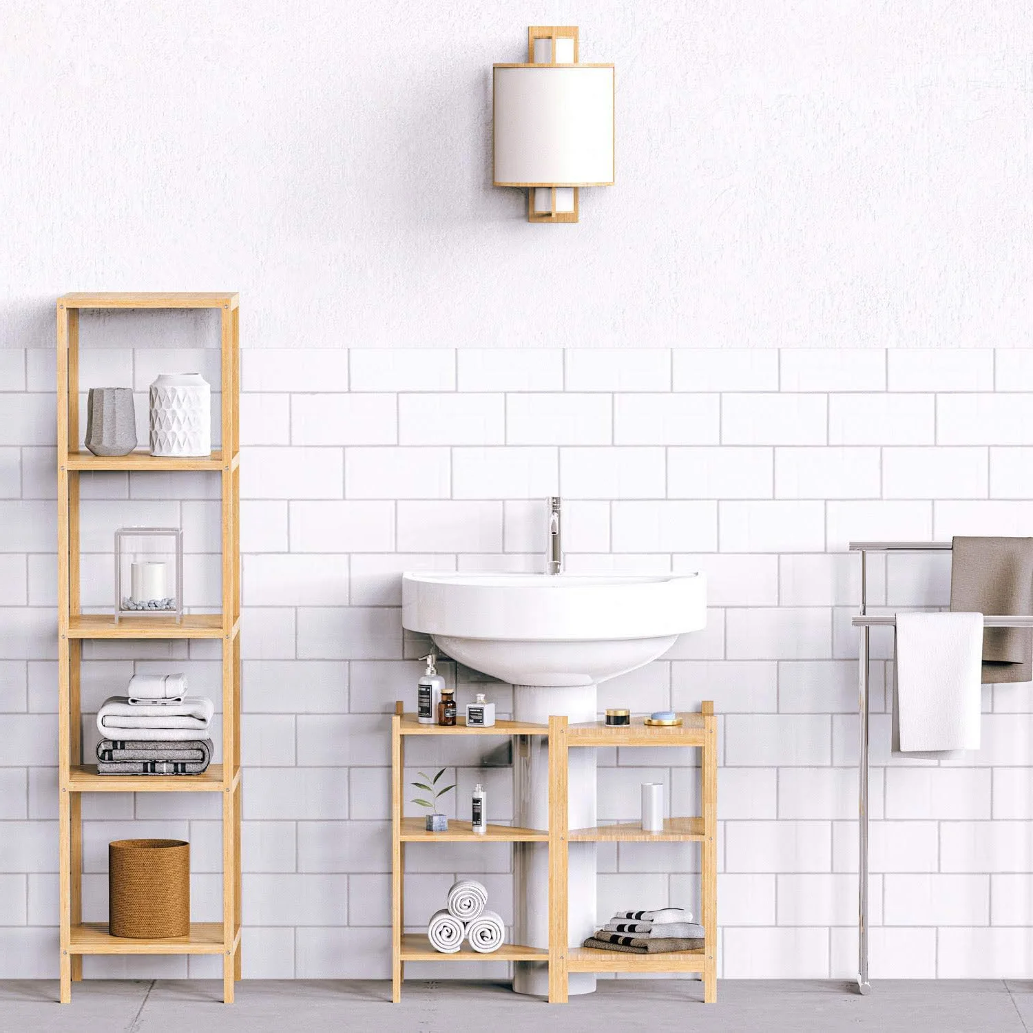 Bamboo Shower Corner Shelves Free Standing Shelf Storage Organizer for Bathroom Living Room 3 Tier Wood Corner Shelf