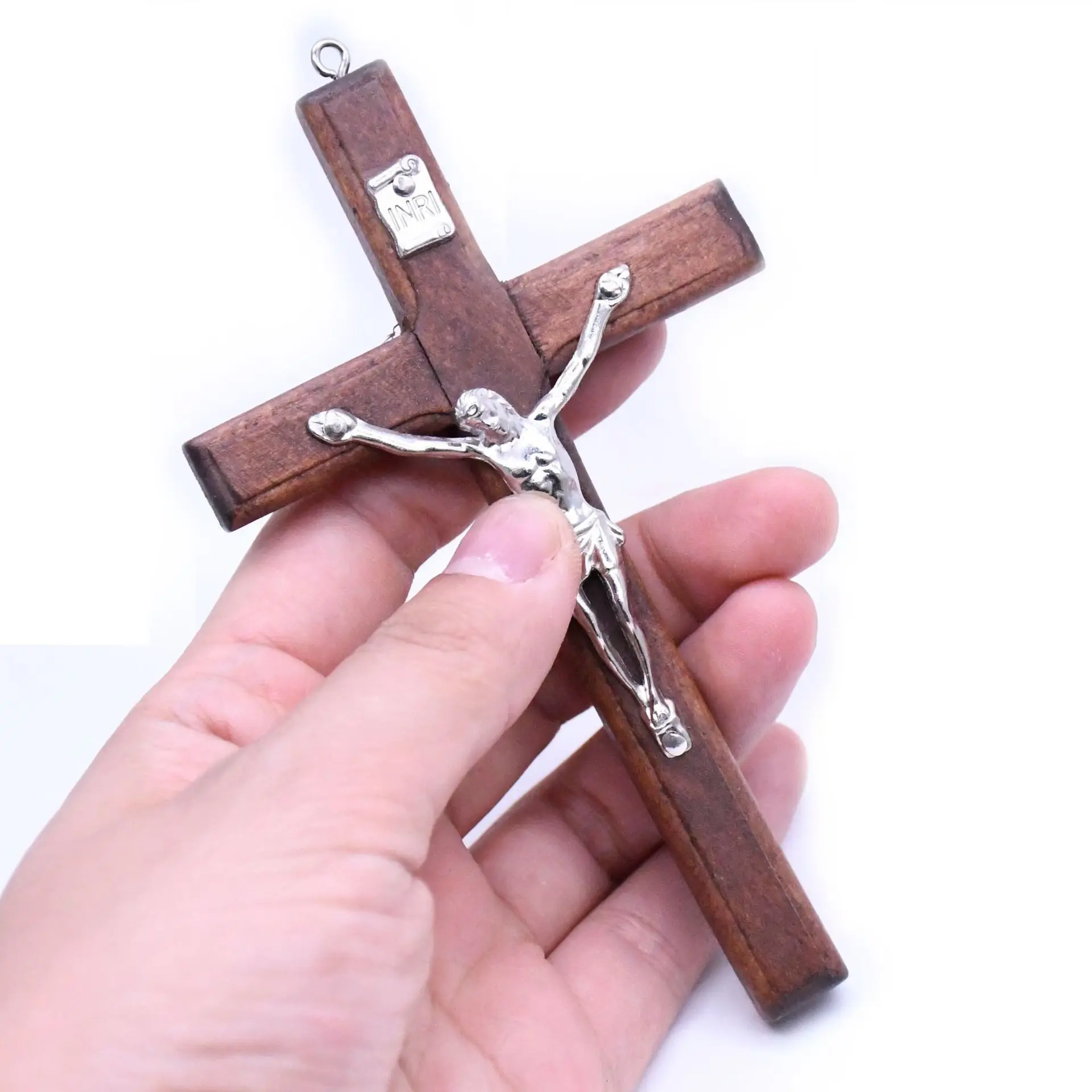 High Quality Wholesale Wine Red Handmade Wood Cross Religious Jesus Blessing Pendant Charms Crucifix