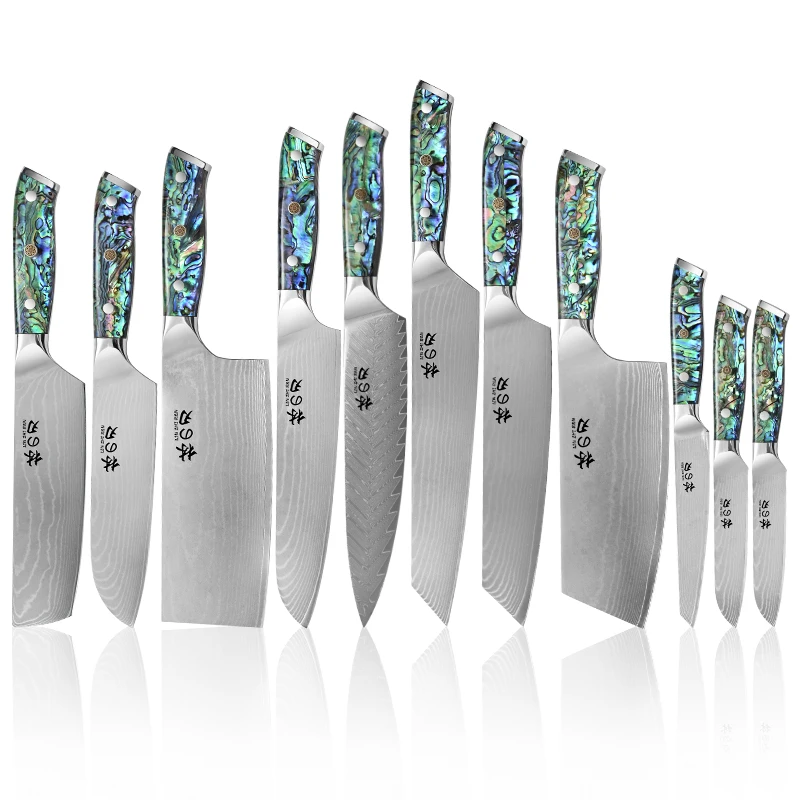 7 Inch Damascus Steel Meat Cutting Slicer Kitchen Knife With Abalone Shell Handle